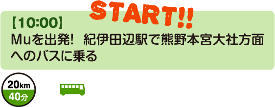 START!! 【10：00】 Muを出発！紀伊田辺駅で熊野本宮大社方面へのバスに乗る